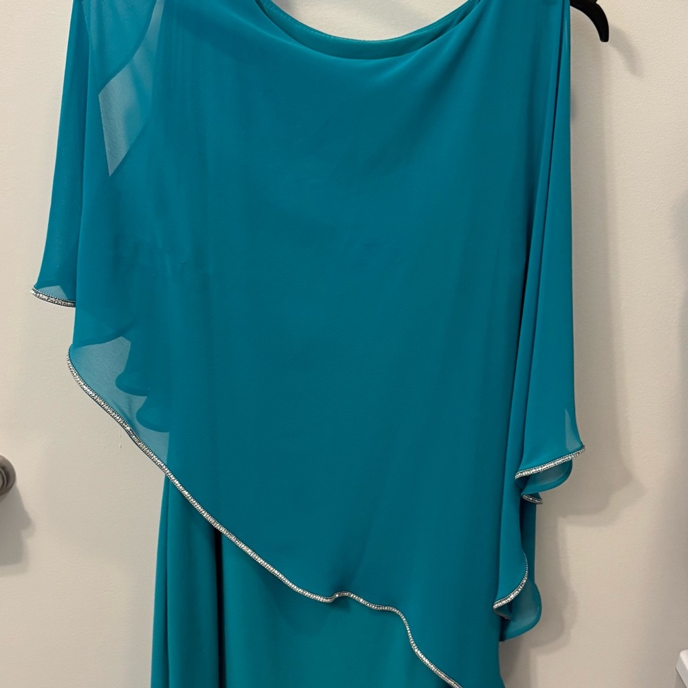 Joseph Ribkoff Teal Dress with Silver Trim